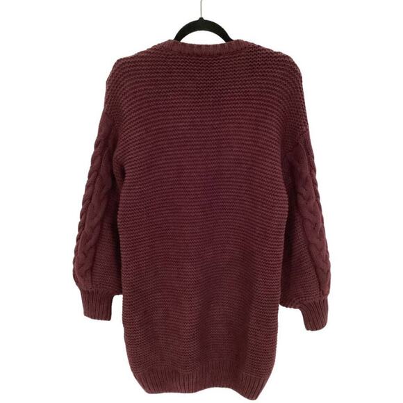 Bardot Bell Knit Dress In Burgundy Balloon Sleeves Cable Knit V Neck Size Small - Picture 7 of 11